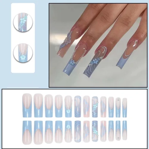 Vista 80 de Uñas postizas francesas a presión, uñas postizas largas de acrílico con forma de ataúd de cobertura completa, uñas postizas de bailarina