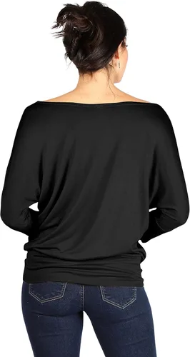 Vista 3 de Camiseta sexy para mujer, estilo dolman, con hombros descubiertos, manga 34, cintura con bandas, tallas regulares y grandes
