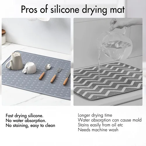 Vista 8 de Tapete de silicona para secar platos para encimera de cocina, extragrande, 23 x 18 pulgadas, resistente al calor, diseño antideslizante, secado Gris