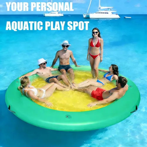 Vista 3 de Water Hammock Inflatable Dock, 3.8ft/6ft/8ft Floating Raft Circular Water Island, Float Rings Air Mesh Platform for Lake/River/Swim Pool