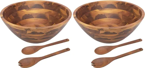 Vista 6 de AIDEA Ensaladeras, juego de ensaladeras de madera, cuenco grande de madera de acacia para servir frutas, ensalada, ensaladera grande de 12.5