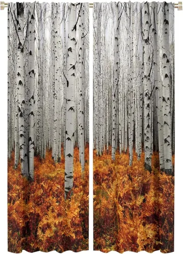 Vista 51 de Cortinas de abedul para sala de estar, niebla matutina en otoño, decoración del hogar, 42 x 45 pulgadas de largo