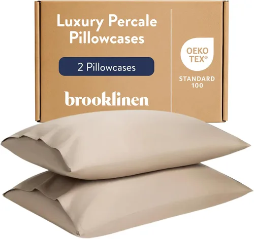 Vista 7 de Brooklinen Juego de 2 fundas de almohada de percal de lujo, 100% algodón, transpirables, lavables a máquina, duraderas y suaves, para comodidad
