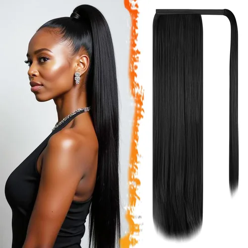 Vista 19 de BARSDAR Extensión de Cola de Caballo Corta y Recta - Extensiones de Cabello de Cola de Caballo con Cordón de 14 Pulgadas en Negro para Mujeres
