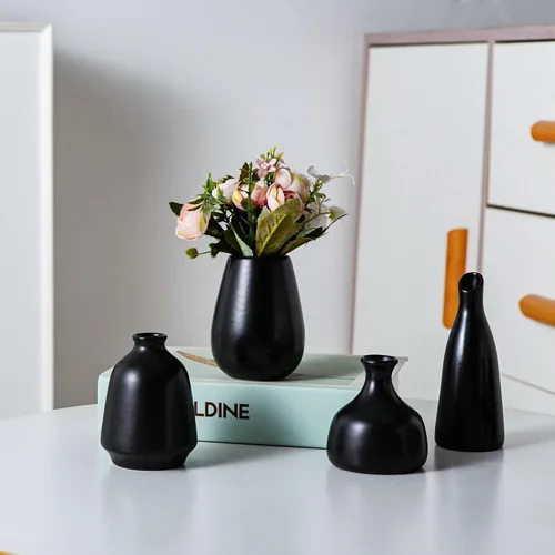 Vista 9 de Tanvecle Juego de 11 Jarrones de Cerámica Negra para Capullos, Jarrones Pequeños para Hierba de las Pampas, Flores, Mini Jarrones para Decoración