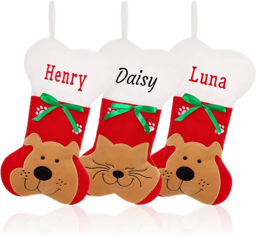 Vista 8 de Medias de Navidad personalizadas, medias de Navidad con nombre personalizado, terciopelo rojo con puño de felpa suave blanca para niños, calcetín