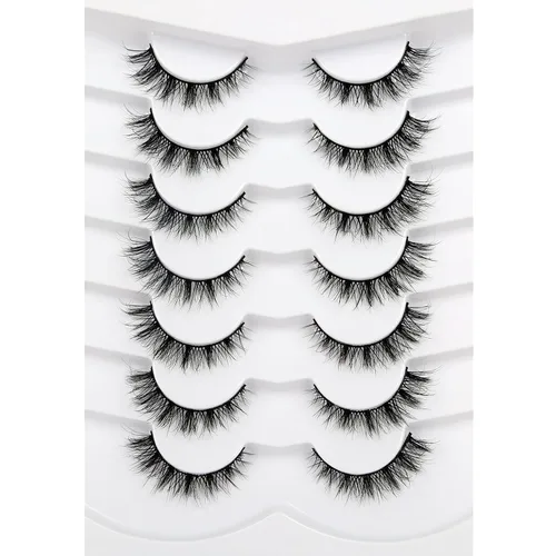 Vista 54 de Pooplunch - Pestañas postizas estilo ojo de gato, extensión de volumen 8D natural, finas, cortas, de visón sintético, tiras de pestañas postizas