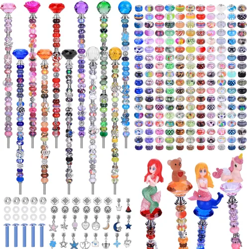 Vista 22 de Kit de 158 piezas de varitas de hadas de bricolaje para jardín, múltiples esquemas de color con cuentas europeas, cristales y puntas de diamante