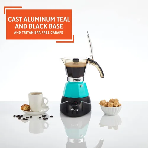 Vista 4 de IMUSA Cafetera Eléctrica de Espresso de 3 o 2 Tazas, Verde Azulado