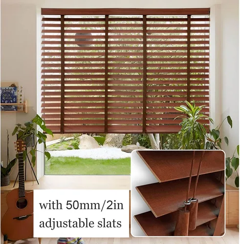 Vista 4 de Persianas venecianas de madera para ventanas, persianas interiores, persianas venecianas opacas, persianas de ventana de madera maciza, cortinas