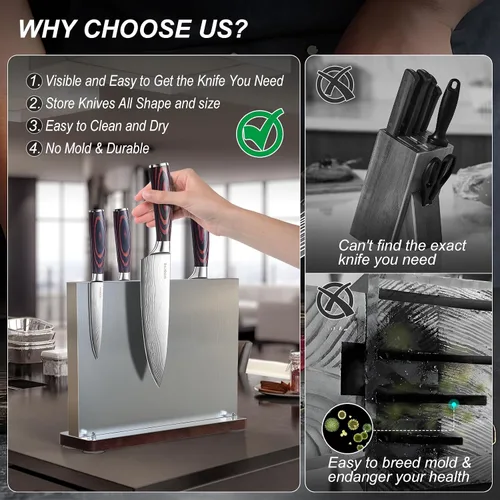 Vista 5 de Juego de cuchillos de cocina con bloque – Juego de 6 cuchillos de chef, 5 piezas de acero inoxidable de alto carbono – Cuchillos afilados con un
