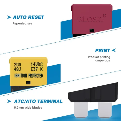 Vista 4 de GLOSO Circuit Breakers E37 Auto (T1) Reset Low Profile ATC/ATO - 1 Pack (3A)