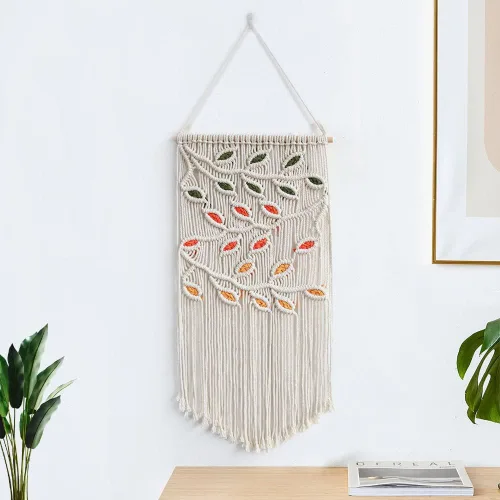 Vista 2 de BMIDRUT Tapiz colgante de macramé, tejido a mano, atrapasueños, decoración de pared para el hogar, frontón de 16 x 30 pulgadas