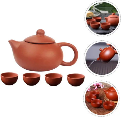 Vista 3 de GANAZONO Juego de tetera y taza de arcilla, tetera de té, juego de tazas de tetera para el hogar, juego de tetera para el hogar