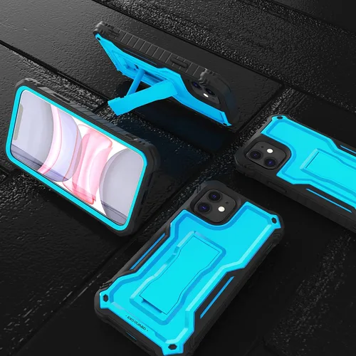 Vista 7 de ExoGuard Funda para iPhone 11, funda de goma a prueba de golpes, protector de pantalla integrado con soporte para iPhone 11 de 6.1 pulgadas (azul)