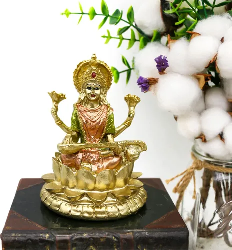 Vista 8 de alikiki Estatua de la diosa hindú Saraswati – 4.4 pulgadas de alto, escultura de ídolo de Saraswati, regalos para el templo indio Mandir Pooja