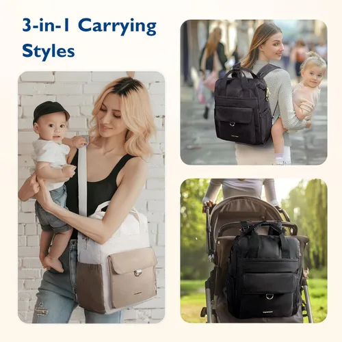 Vista 4 de mommore Mochila para pañales, bolsa de bebé grande para niñas y niños, bolsa de pañales convertible con cambiador, bolsillos aislados, hebillas