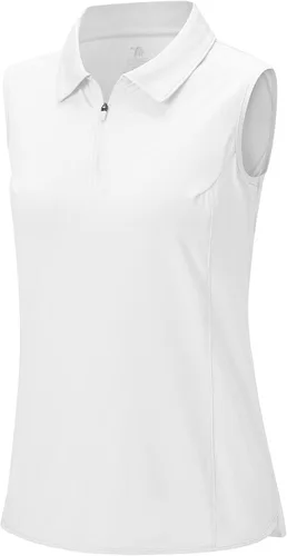 Vista 5 de YSENTO Camiseta polo de golf sin mangas con cuello y cremallera para mujer, de secado rápido, absorbe la humedad