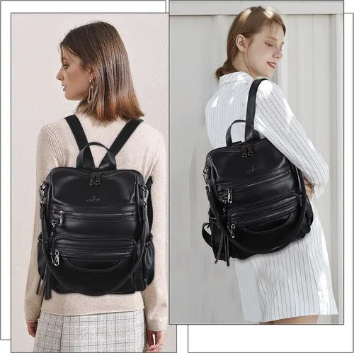 Vista 59 de Bolsos mochila monedero de piel sintética para mujer, bolsas con zíper, mochilas de hombro casuales