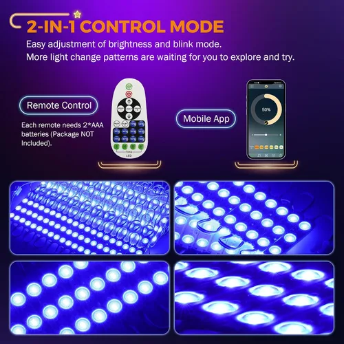 Vista 6 de BEAMNOVA Kit de luces comerciales azules de 100 pies, control remoto o de aplicación Bluetooth, transformador de fuente de alimentación de CA de 120