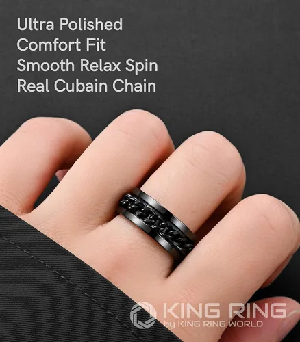 Vista 4 de King Ring Anillo giratorio de 0.315 pulgadas, anillo plano pulido fino para hombres y mujeres con cadena cubana, diseñado en Estados Unidos