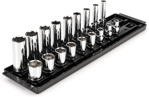 Vista 8 de TEKTON SHD91105 - Juego de llaves de vaso de 6 puntos con riel de 3/8 pulgadas de profundidad, 9 piezas (5/16 - 3/4 pulgadas)