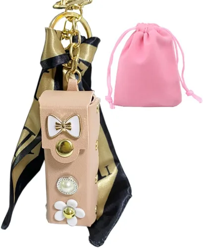 Vista 6 de Llavero de lápiz labial, estuche de cuero para brillo de labios, llavero para lápiz capítulo, accesorios, clips, decoración de llaves de coche