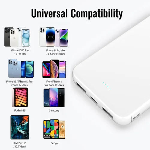 Vista 2 de Cargador portátil de 10000 mAh, banco de energía de 5V/3A con carga rápida USB-C de entrada/salida, batería externa compatible con iPhone