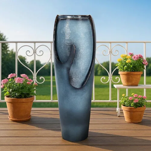 Vista 2 de Naturefalls Fuente moderna para exteriores de 38.7 pulgadas de alto, fuentes de jardín al aire libre de 4 niveles con diseño contemporáneo y luz LED