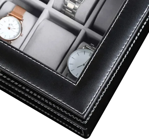 Vista 6 de BASTUO Caja de reloj para hombres 20 relojes organizador con funda de almacenamiento de reloj de piel sintética, organizador de colección de joyas