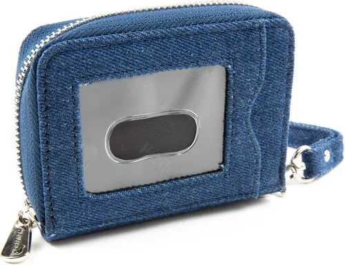 Vista 5 de Cartera de cuero RFID tarjeta de efectivo moneda embrague acordeón para mujer, Mezclilla azul, Denim