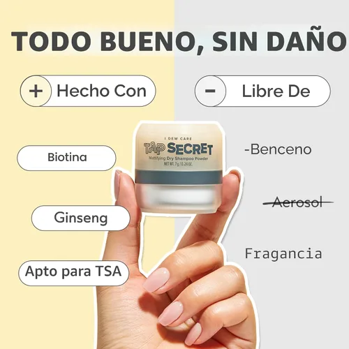 Vista 4 de I DEW CARE Tap Secret Champú Seco en Polvo con Biotina - Tap Secret Original Fortalecedor y Voluminizador, Recargable, Tamaño de Viaje, Sin