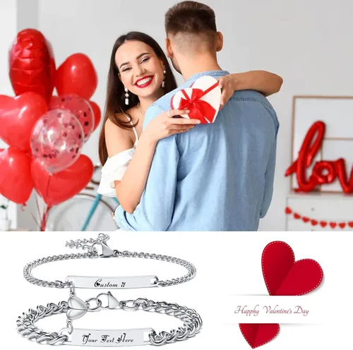 Vista 2 de MPRAINBOW - Pulseras personalizadas trenzadas para parejas: pulseras con nombre personalizado y palabras de promesa grabadas, pulseras de atracción