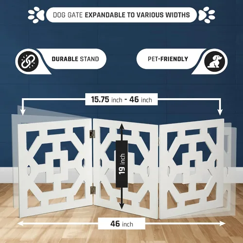 Vista 2 de Puerta independiente para perros, valla de madera decorativa expandible para perros pequeños a medianos, barrera para escaleras, puertas y pasillos