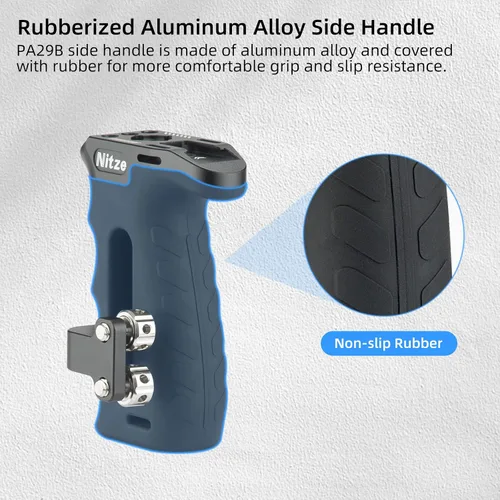 Vista 4 de Nitze Mango lateral ergonómico con tornillos de 1/4 pulgadas, ajustable arriba/abajo e izquierda/derecha, mango lateral de aluminio de goma
