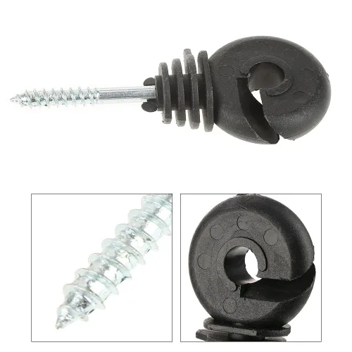 Vista 8 de 50 unids/set negro tornillo en anillo aislantes, accesorios eléctricos aislantes de cerca, aislantes, para poste de madera
