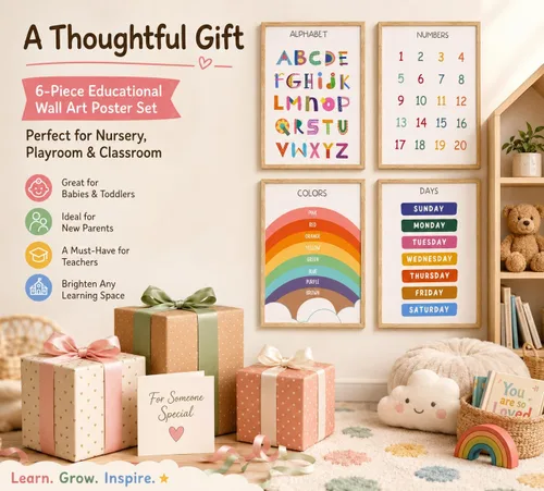 Vista 9 de DULASI - Paquete de 6 carteles educativos para niños, juego de arte de pared de lienzo sin marco, formas del alfabeto, números, colores, meses