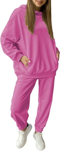Vista 6 de Fixmatti Sudaderas con capucha para mujer, sudadera de manga larga, pantalón deportivo, 2 piezas