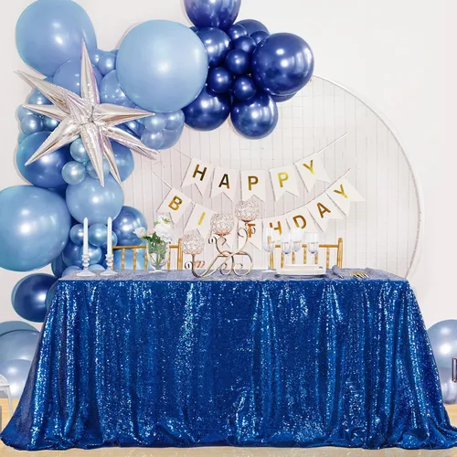 Vista 45 de B-COOL Mantel de lentejuelas con brillo para mesas, color azul bebé, mantel de lentejuelas para decoración de mesas, para bodas, Navidad