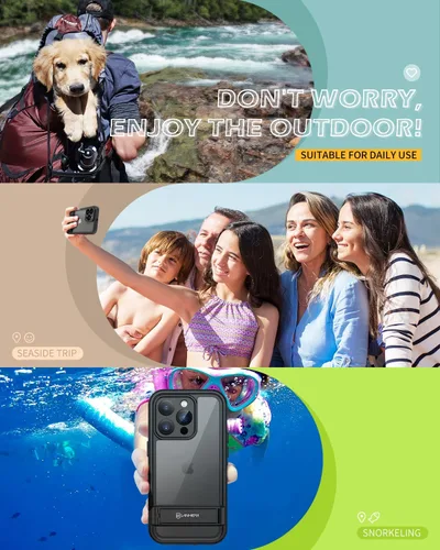 Vista 7 de Lanhiem Funda para iPhone 14 Pro con Soporte, Funda Impermeable a Prueba de Polvo IP68 con Protector de Pantalla Integrado, Carcasa de Cuerpo