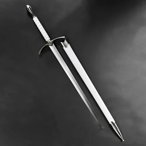 Vista 7 de Espada medieval con una mano, hoja sin brillo. Para colección, regalo, espectáculo, feria, cosplay y LARP (blanco mago)
