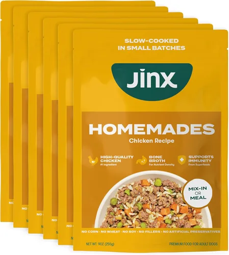 Vista 14 de Jinx Comida Húmeda para Perros Sin Granos de Res y Pollo, Comida o Mezcla en Complementos para Comida Seca, Hecha con Pollo Real, Caldo de Hueso