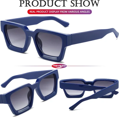 Vista 10 de AIEYEZO Gafas de sol cuadradas para mujeres y hombres, gafas de sol cuadradas con montura gruesa, estilo de diseñador simple