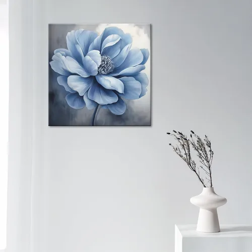 Vista 2 de GLOKAKA Arte de pared de flores azules, lienzo de peonía, arte de pared para baño, arte de pared, pintura de flores florales, cuadros para sala