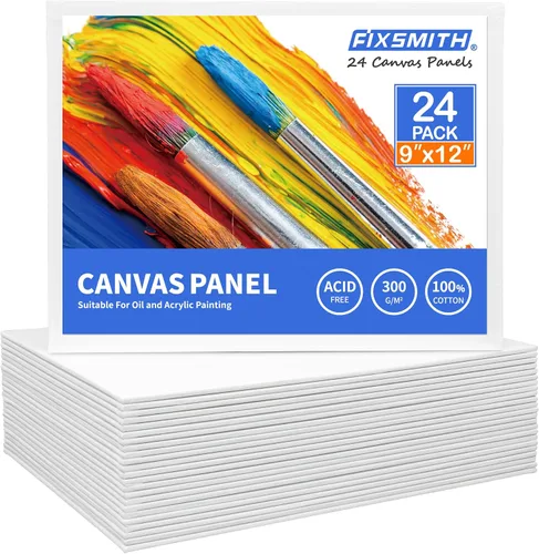Vista 26 de FIXSMITH - Bastidores de lienzo para pintar 4x4 pulgadas, paquete súper económico de 24 mini lienzos, paneles de lienzo en blanco, 100% algodón