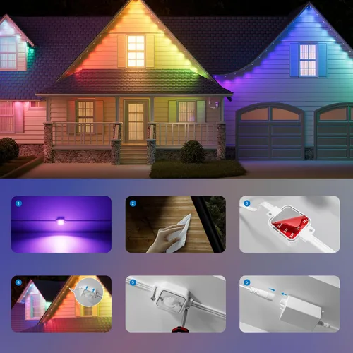 Vista 8 de Luces de cornisa inteligentes Cync para exteriores con efectos dinámicos de 100 pies