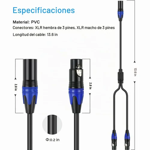 Vista 6 de Cable divisor XLR de 11.8 pulgadas / 1 paquete de 1 cable divisor XLR macho a 2 hembra, cable de micrófono divisor XLR Y de 3 pines macho a doble