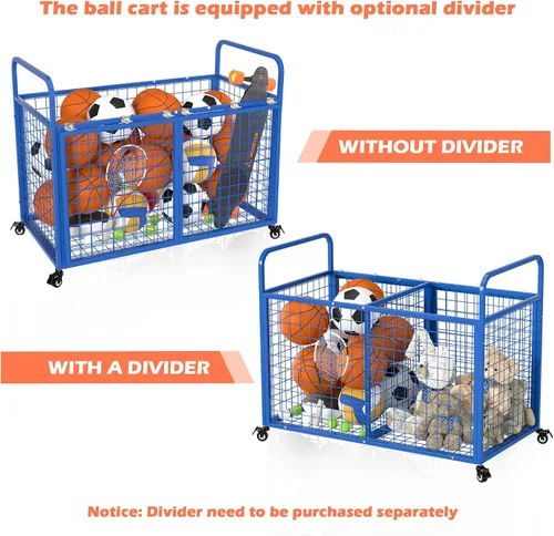 Vista 2 de Carrito de bolas de almacenamiento para garaje compatible con divisor opcional, jaula de baloncesto extragrande para interiores y exteriores