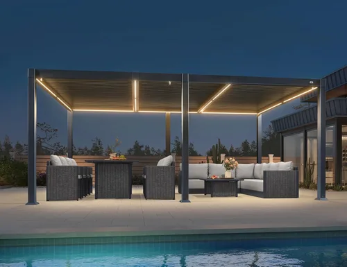 Vista 14 de PURPLE LEAF 92KS - Pérgola con listones de 8 x 10 pies con tira de luces LED, color gris