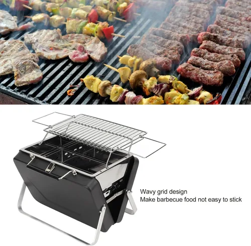 Vista 4 de Alomejor Parrilla portátil de carbón para barbacoa, portátil, portátil, portátil, parrilla, malla de alambre, herramientas para acampar al aire